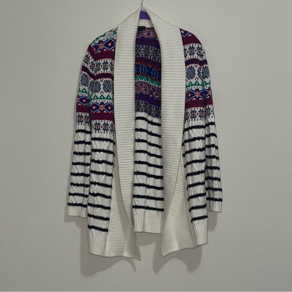 Talbots Colorful Fairisle Open Front Duster Cardigan Size Medium